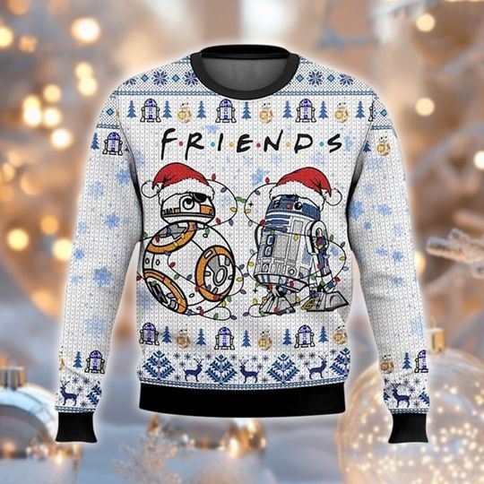 Discover Sci Fi Robot Ugly Christmas Sweater, Droid Friends Jumper, Funny Mashup Xmas Gift, Movie TV Holiday Sweatshirt