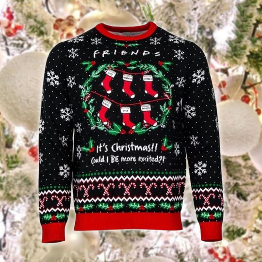 Sitcom TV Show Ugly Christmas Sweater, Six Stockings Jumper, Funny Quote Xmas Gift, Central Perk Holiday Sweatshirt