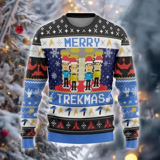 Discover Sci Fi TV Show Ugly Christmas Sweater, Trekmas Crew Jumper, Space Fan Xmas Gift, Geeky Holiday Sweatshirt