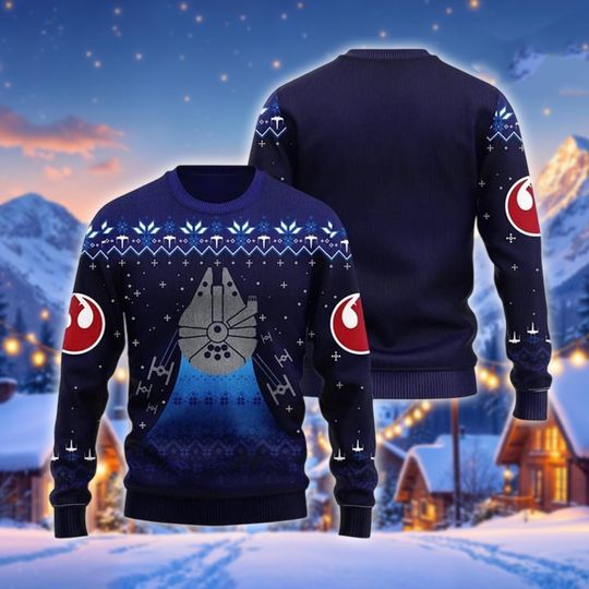 Fastest Spaceship Ugly Christmas Sweater, Rebel Alliance Holiday Jumper, Sci-Fi Pilot Gift, Starry Space Apparel