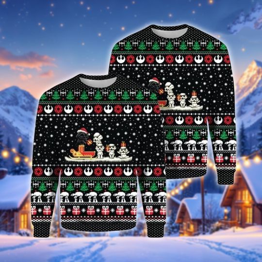 Discover Dark Side Christmas Ugly Sweater, Sleigh Riding Troopers Gift, Galactic Villain Holiday Jumper, Imperial Walker Apparel
