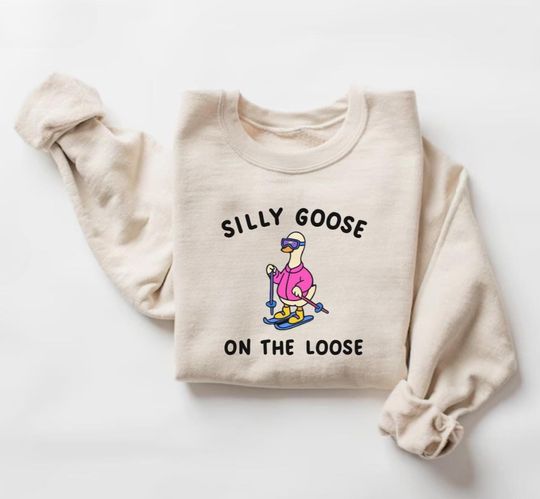 Silly Goose Ski Sweatshirt, Retro Skiing Crewneck