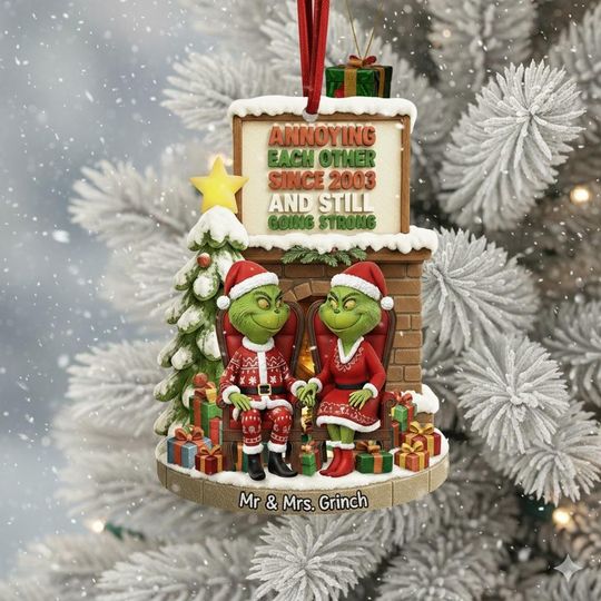 Discover Custom funny character Couple Acrylic Ornament, funny character Ornament, Couple Christmas Ornament, The Grin Decor, Annoying Each Other Since Forever
