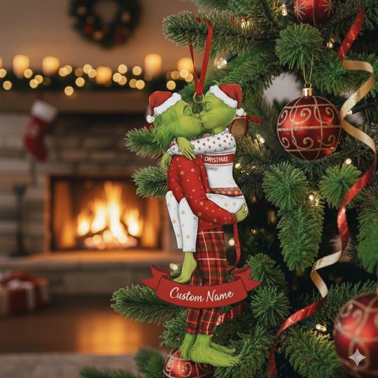 Discover Personalized funny character Couple Kissing Acrylic Ornament, funny character Ornament,  Couple Christmas Ornament, The Grin Decor, Newly Wed Ornament