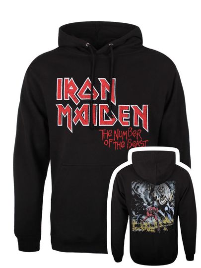 Iron Maiden Number of the Beast Vintage Logo Double Sided Hoodie Men’s Black
