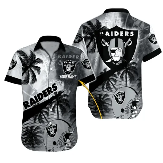 Personalized Las Vegas Raiders Palms & Helmets Hawaiian Shirt aloha baseball fan