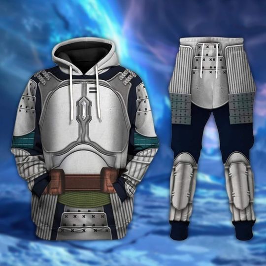 Discover White Heavy Armor Hoodie Joggers Sets, Samurai Sci-Fi Outfit, Cosplay Tracksuit, Gift for Fans, Galactic Soldier Apparel