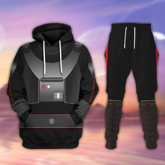Discover Black Dark Warrior Hoodie Joggers Sets, Heavy Armor Costume Outfit, Cosplay Tracksuit, Gift for Sci-Fi Fans, Galactic Apparel
