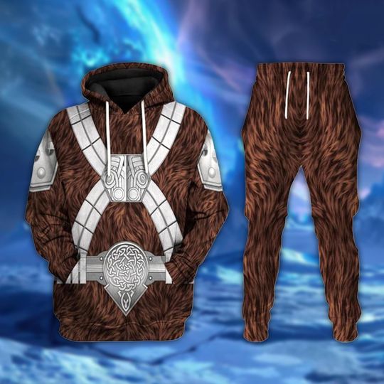 Discover Furry Creature Hoodie Joggers Sets, Brown Alien Costume Outfit, Cosplay Tracksuit, Gift for Sci-Fi Fans, Galactic Warrior Apparel