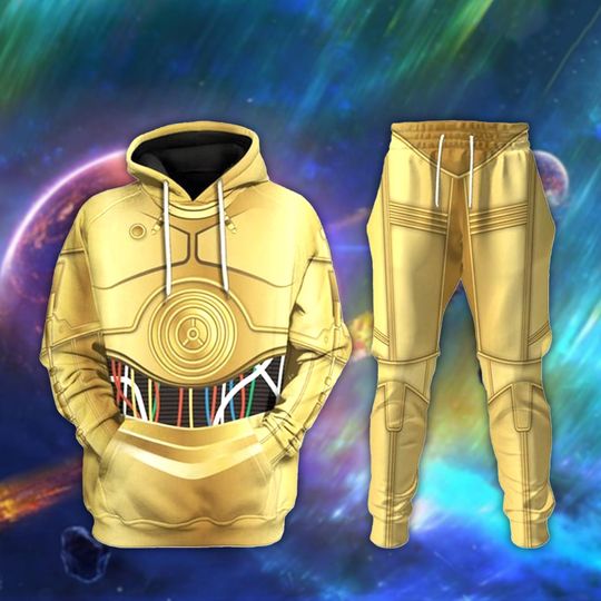 Discover Golden Robot Hoodie Joggers Sets, Droid Costume Outfit, Cosplay Tracksuit, Unique Gift for Sci-Fi Fans, Galactic Protocol Apparel