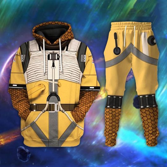 Fighter Pilot Hoodie Joggers Sets, Yellow Armor Costume Outfit, Cosplay Tracksuit, Gift for Sci-Fi Fans, Galactic Apparel