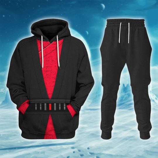 Discover Black Red Sith Lord Hoodie and Jogger, Thick Winter Hoodie & Pants, Sci-Fi Fan Gift, Costume Cosplay Outfit