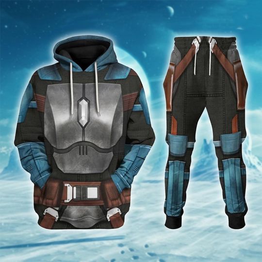 Discover Bounty Hunter Armor Hoodie and Jogger, Futuristic Metal Print Hoodie & Pants, Cosplay Costume, Sci-Fi Gift
