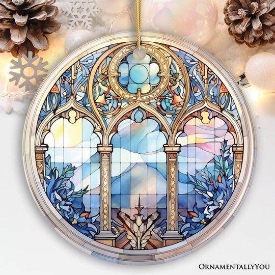 Discover Suncatcher Window Stained Glass Style Ceramic Ornament, Christmas Gift and Decor