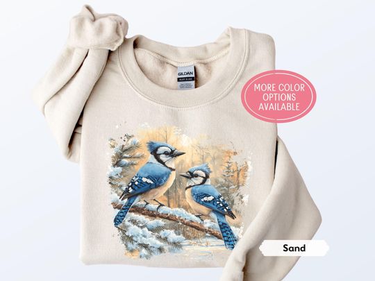 Discover Retro Bluejay Wildlife Scene Sweatshirt, Nineties Vintage Birding Gift, Nature Graphic Tee, Boho 90s Nostalgia Unisex Crewneck Sweatshirt