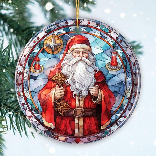 Discover Stained Glass Themed Santa Claus Ceramic Ornament, Christmas Tree Decoration and Gift