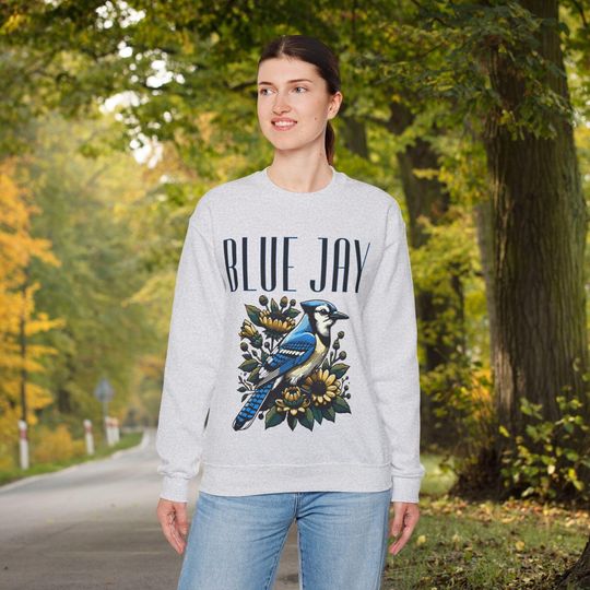 Discover Retro Design Blue Jay Adult Unisex Bird Sweatshirt, Birding Gift, Bird Lover, Bird Watcher, Nature Lover, Wildlife Animal Crewneck
