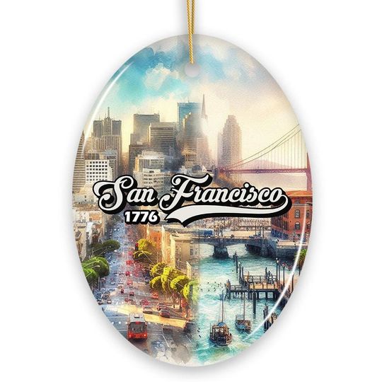 Discover San Francisco Artistry Handmade Ceramic Christmas Ornament, California Art Souvenir