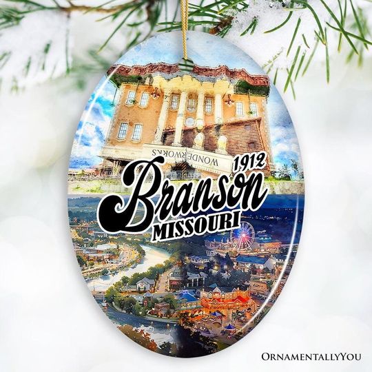 Discover Culturally Vibrant Branson City Ceramic Ornament, Missouri Souvenir and Christmas Tree Decor