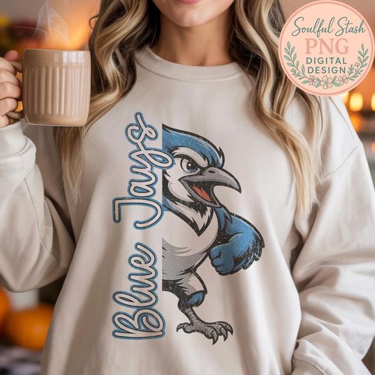 Discover Script Blue Jays Mascot Design PNG, Fierce School Spirit Graphic, TShirt Design, Shirt Graphic, Sublimation Design, Digital Download