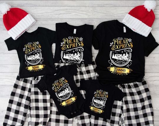 Personalized Christmas Bells Train Coffee Polar Express 2025 Family Matching Shirt, Polar Express Family Matching Shirt, Polar Ticket Shirt