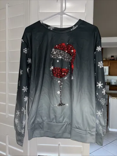 Discover Ugly Christmas Sweater Women Crisby Wine Glass Santa Hat Crosby Holiday Sz S