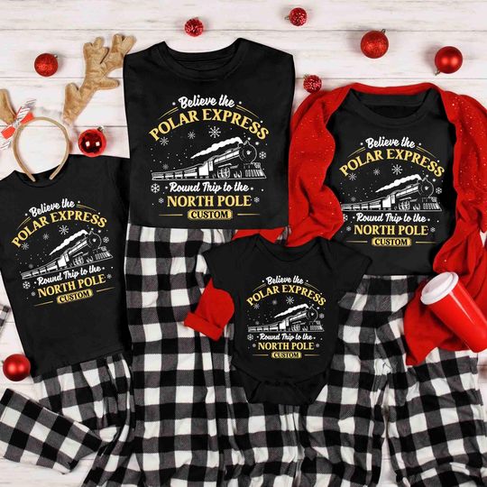 Discover Personalized Polar Express Shirt, Custom Name Family Christmas Tee, Christmas Believe Shirt, Polar Express Train Shirt, Christmas Pajamas