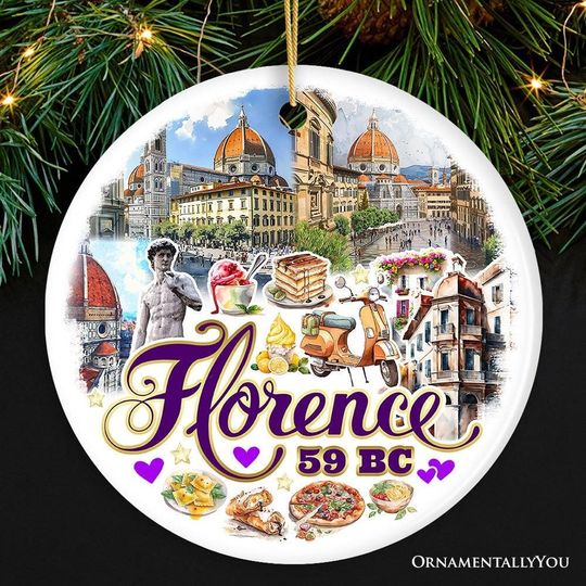 Discover Illustrated Scenery of Florence City Ceramic Ornament, Italy Travel Souvenir and Christmas Gift