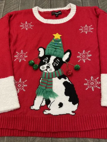 Discover 33 Degrees Christmas Sweater, Womens Size XL Holiday Ugly Sweater Red Pug Dog