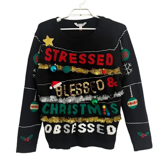 Discover Ugly Christmas Sweater Stressed Blessed Christmas Obsessed