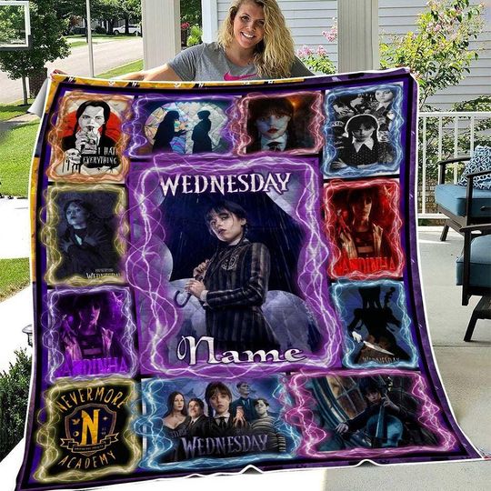 Personalized Wednesday Movie Quilt Blanket, Wednesday Quilt Blanket, Movie Bedding Blanket, Bedding Decor, Home Decor Gift.