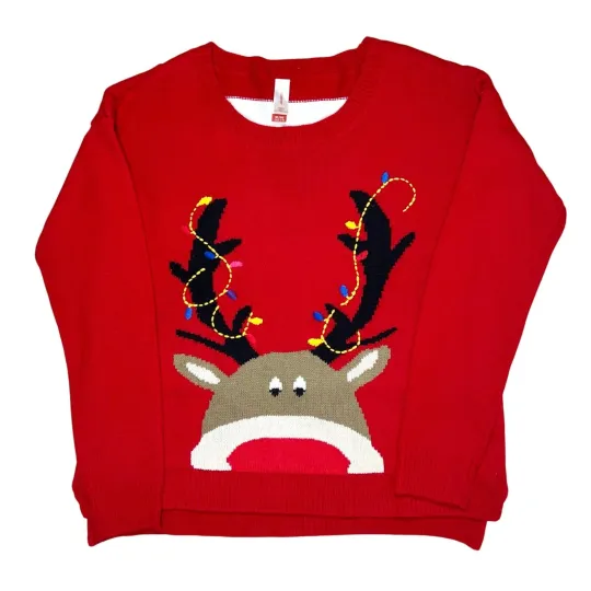 Discover Christmas Ugly Sweater Embroidered Reindeer Jr Size XL