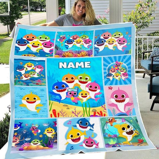 Discover Personalized Baby Shark Quilt Blanket, Baby Shark Cozy Quilt Blanket, Cartoon Bedding Blanket, Bedding Decor, Home Decor Gift.