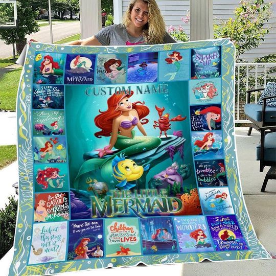 Discover Custom Name Little Mermaid Quilt Blanket, Little Mermaid Quilt Blanket, Cartoon Bedding Blanket, Bedding Decor, Home Decor Gift.
