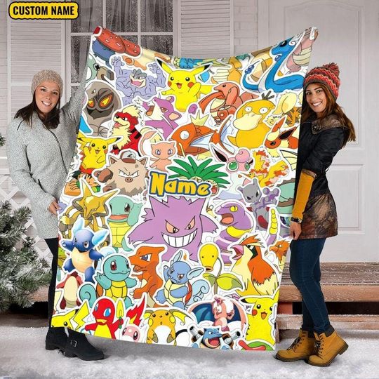 Personalized Name PKM Quilt Blanket, PKM Anime Quilt Blanket, Anime Bedding Blanket, Bedding Decor, Home Decor Gift.