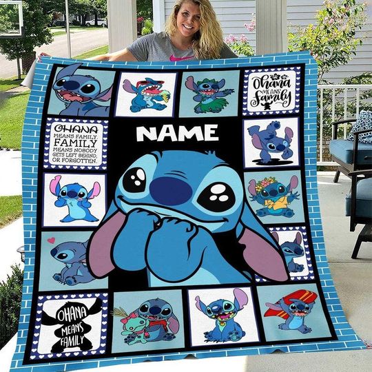 Discover Personalized Stitch Cartoon Quilt Blanket, Lover Stitch Quilt Blanket, Funny Stitch Bedding Blanket, Bedding Decor, Home Decor Gift.