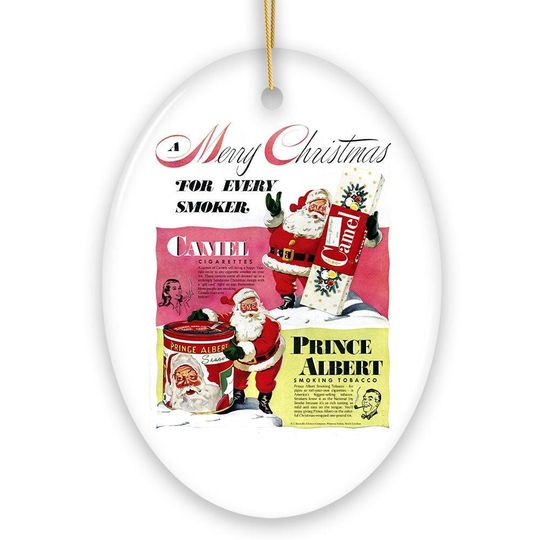 Discover Vintage Christmas Smoking Advertisement Ceramic Ornament, 1940s Camel Cigarette Retro Collectible