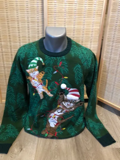 Discover Unisex Ugly Christmas Sweater Cute Kitten Kitty Cats Jumping Medium M NEW NWT