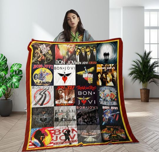 Discover Bon Jovi Vintage Quilt Blanket, Bon Jovi Cozy Quilt Blanket, Bedding blanket, Bedding Decor, Home Decor Gift