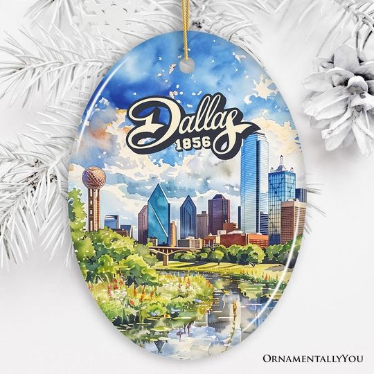 Discover Dallas City Artistic Ceramic Ornament, Texas Souvenir and Christmas Decoration Keepsake