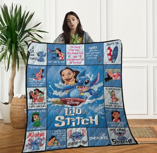 Discover Lilo and Stitch Vintage Quilt Blanket, Lilo and Stitch Cozy Quilt Blanket, Bedding blanket, Bedding Decor, Home Decor Gift