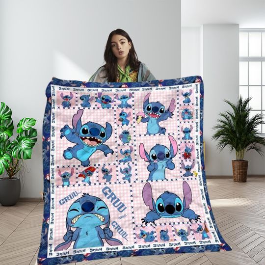 Discover Lilo and Stitch Vintage Quilt Blanket, Lilo and Stitch Cozy Quilt Blanket, Bedding blanket, Bedding Decor, Home Decor Gift
