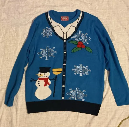 Discover Jem Women's Ugly Christmas Sweater  XL Cardigan Button Down Snowman Snowflake