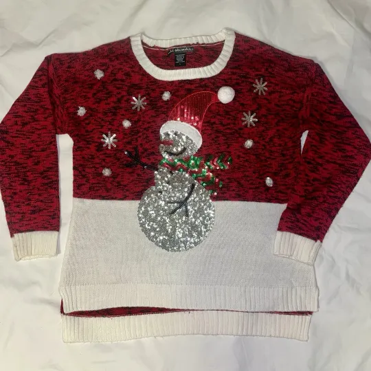 Christmas Sweater Rhinestone Snowman Ugly Christmas Sweater Wms Sz Lg Sparkly
