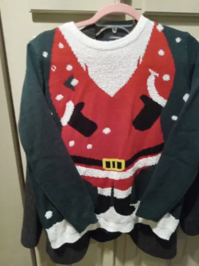 Discover Vintage Merry Christmas Poof Ugly Christmas Sweater Hoodie Button On Santa Hat M