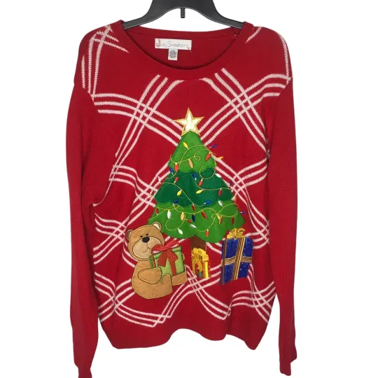 Discover Christmas Sweater Chunky Knit Pullover Red Size Large 42-44 Ugly Holiday Party