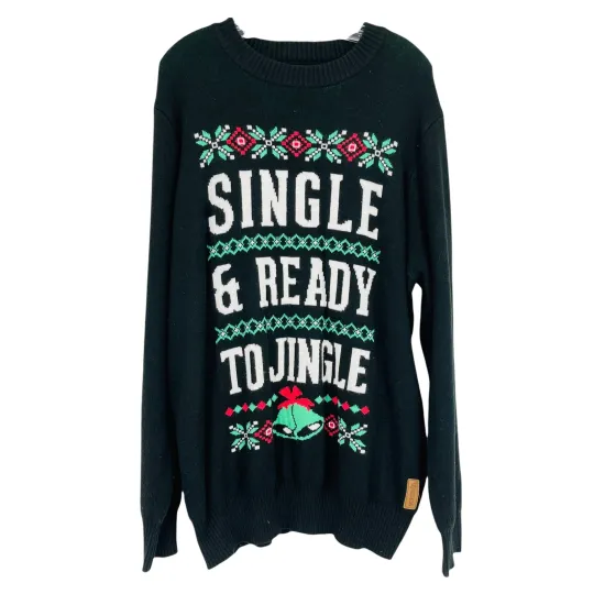 Discover Tipsy Elves Ugly Christmas Sweater Single Ready To Jingle Black Knit Mens XXL