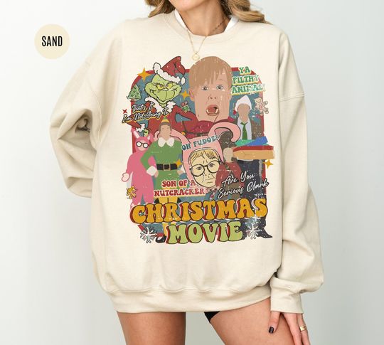 Discover Christmas Movie Night Sweater: Kids Christmas Sweatshirt, Holiday Movie funny character Christmas Shirt, Gift For Christmas, Christmas Gifts For Kids