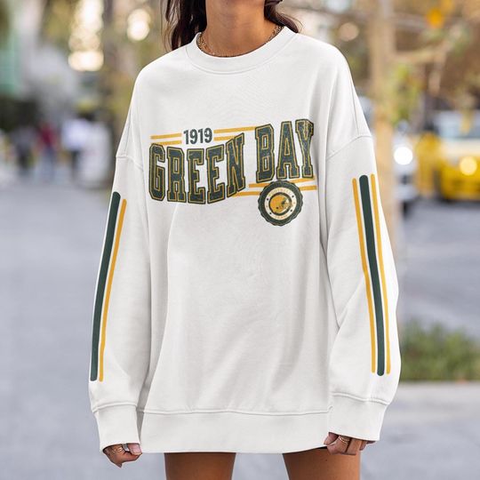 Discover Green Bay Football Retro Crewneck Sweatshirt, Packer Retro Stripe Sleeve Sweatshirt, Green Bay Unisex Shirt, Game Day Shirt, Packer Fan Gift