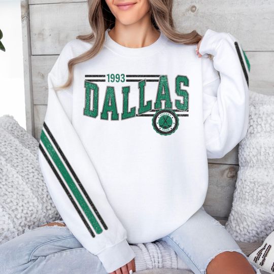 Discover Dallas Hockey Vintage Crewneck Sweatshirt, Retro Star Hockey Team Sweatshirt, Unisex Sleeve Print Distressed Hockey Shirt, Hockey Fan Gift